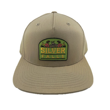 1 of 1, Silver Falls Tan Flat Bill Snapback w/ Bugs Embroidered Patch | Patchmarks Oregon State