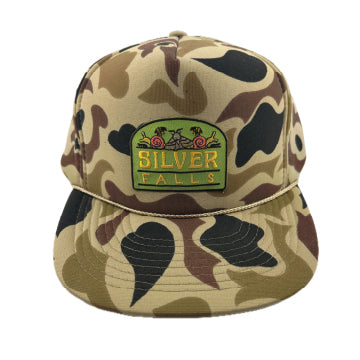 1 of 1, Silver Falls Camo Foam Trucker w/ Bugs Embroidered Patch | Patchmarks Oregon State Parks