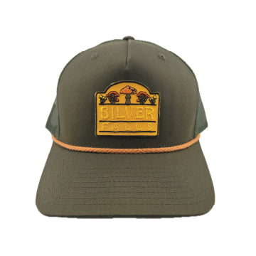 1 of 1, Silver Falls Brown/Khaki Trucker w/ Mushroom Embroidered Patch | Patchmarks Oregon State
