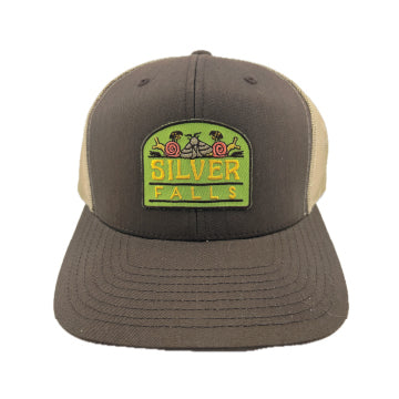 1 of 1, Silver Falls Brown/Khaki Trucker w/ Bugs Embroidered Patch
