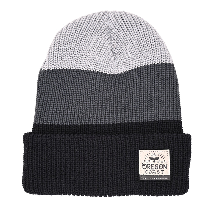 Oregon Coast Stripes Beanie w/ Leatherette | Patchmarks Oregon State Parks